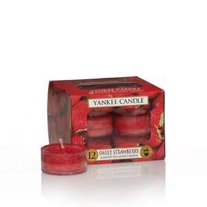  Sweet Strawberry Tealight Candles a Box of 12 By Yankee 