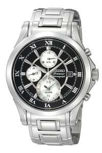 NEW Seiko Premier SNAD27 Mens Stainless Steel Chronograph Alarm Watch 