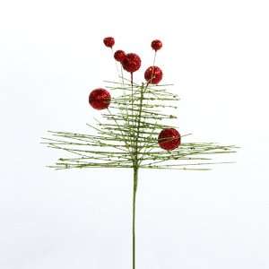   Christmas Brites Glitter Green Pine & Red Berry Artificial Picks Home