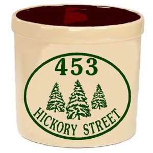 Personalized Crocks 1, 2 or 3 gallon Crocks with Snow Spruce Tree 