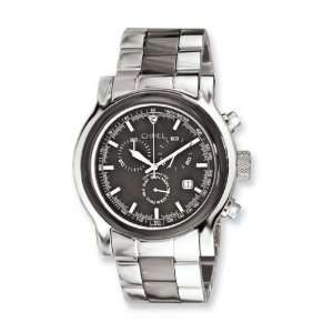   Stainless Steel Swiss Quartz Chronograph with Black Dial Jewelry