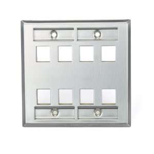   Wallplate, Dual Gang, 8 Port, Stainless Steel, with Designation Window