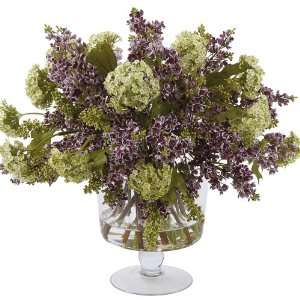  Jane Seymour 18 Purple Lilacs Faux Flowers in Glass Vase 