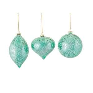  Club Pack of 18 Snow Drift Teal Drop, Onion and Ball Glass 