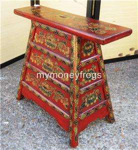  Chinese Oriental Asian Wood Hand Painted Stool Chair w/Drawer Money 