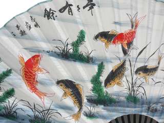 Chinese Red Black Koi Fishes Wall Paper Fan ss666  