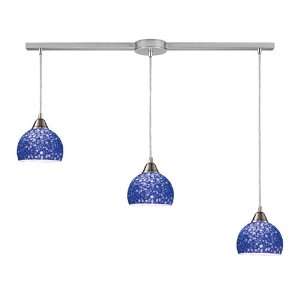 CIRA 3 LIGHT PENDANT IN SATIN NICKEL AND PEBBLED BLUE GLASS W36 H6