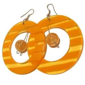 Citrine Earrings 04 Crystal Yellow Stone Orange Hoop Stripe Acrylic 