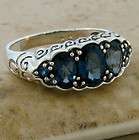 NATURAL SKY BLUE TOPAZ ANTIQUE VICTORIAN STYLE .925 SILVER RING SIZE 7 