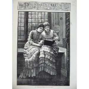   1883 Beautiful Young Girls Reading Book Sitting Window