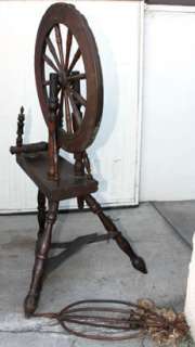   EARLY AMERICAN WOODEN SPINNING WHEEL OLD HOME SPUN YARN & SKEIN WINDER
