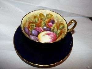   Painted Aynsley Gilded Cobalt Orchard Cup & Saucer Singed Jones  