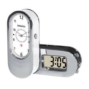  Ani Digi Travel Alarm Clock, White Dial, Black Leather 