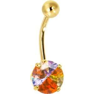  14k Yellow Gold Rainbow Effect Cz Round Belly Ring 