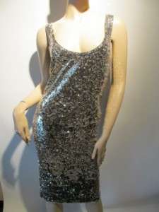 NWT Donna Karan Silver Sequin Cashmere Sleeveless Dress Sz Med MSRP $ 