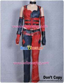 Arkham City Harley Quinn Costume Dress Red Leather Joker Dark Night 