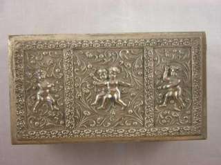 Vintage HEAVY Cherub Putti Relief Metal Box Highly Decorative  