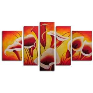  Hand Painted Modern Oil Painting Singing lilies 5 Piece 