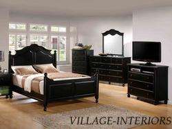   BLACK DISTRESSED COMPLETE CAL or KING BED HEADBOARD, FOOTBOARD, RAILS