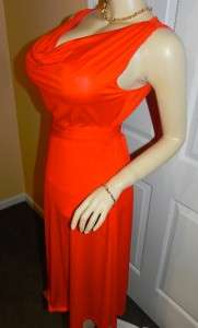 SEXY BRIGHT ORANGE COWL NECK LOW CUT CLEAVAGE CAREER DRESS~MED  