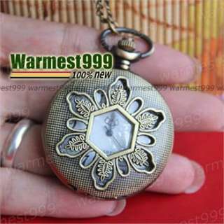 Antique Vintage Bronze Flower Leaf Quartz Pocket Watch Pendant 