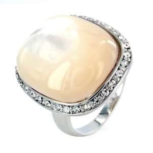 Silvertone Mother of Pearl Fashion Ring with CZ trim West 