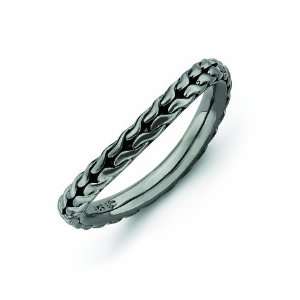   Silver Stackable Expressions Polished Black plated Wave Ring Jewelry