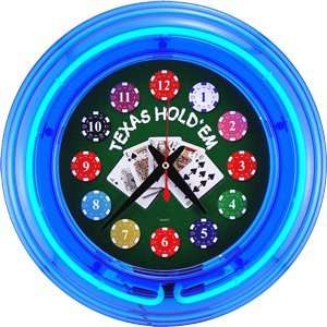 Poker Neon Wall Clock Blue