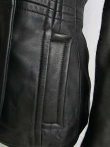 Nine West Black Peacoat Leather Pea Coat Waist Jacket Fitted Notched 