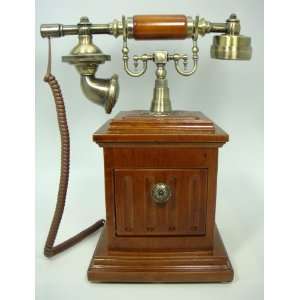  Square Base Wood Look Touch Tone Telephone Office 