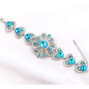   Prom Big Aquamarine Crystal Rhinestone Flower Bracelet Everything