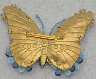 Vintage Stanley Hagler NYC Blue Beaded Wire Work Rhinestones Butterfly 