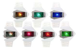 Changing Color LED Digital Date Alarm White Silicone Men Sport Wrist 