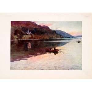 1908 Print Brantwood, Coniston Lake Char fishing Landscape Mountains 