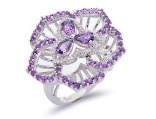 57 ct Amethyst & Diamond Beautiful Custom Set Flower Ring  