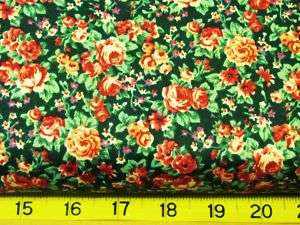 BTY PINK RED FLORAL ON DK GREEN COTTON FABRIC CONCORD  