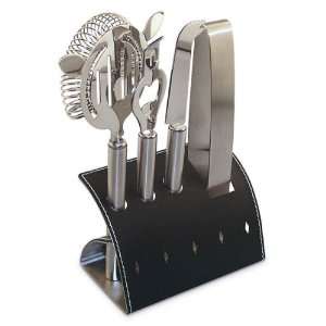  Stainless Steel Bar Set With Handsome Leather Holder 