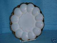 Vintage Deviled Egg Plate White With Gold Trim NICE  