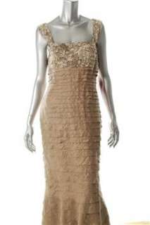 JS Collections NEW Beige Semi Formal Dress Lace Trim Tiered 8  