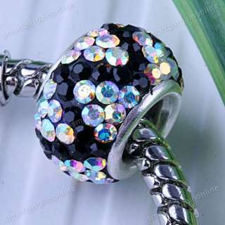 AB Black Crystal Sterling Silver Large Hole Charm Beads  