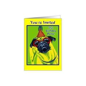  Seventy First Birthday Party Invitation   Pug Dog Card 