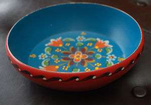 Rosemaling Painted MADE IN NORWAY Red Blue Wood Bowl  