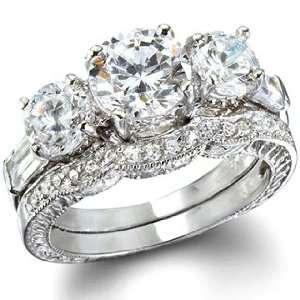   Three Stone Past, Present & Future CZ Engagement Ring Set   9 Jewelry