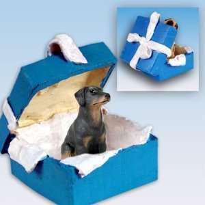  Doberman Pinscher Blue Gift Box Dog Ornament   Uncropped 