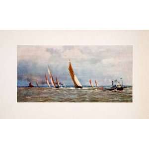  1905 Print Sea Reach Thames William Wyllie Sailboat Windy 