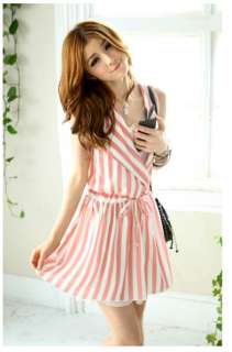Women Ladys korean fashion cotton stripes tunic dress q10502 2colors 