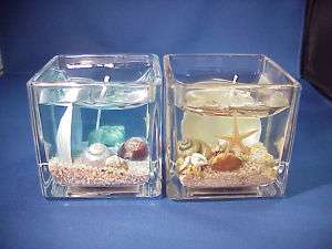 2X Seashells and Sand Scented Gel Candles inside Glass  
