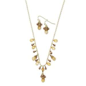 Gold tone Cultura Glass Pearl/Jonquil Crystal Earrings & 16 Necklace 