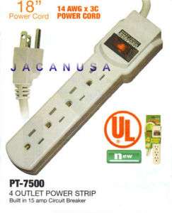 Outlet Power Strip and Circuit Breaker With 18 Cord  