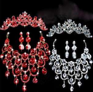   Sparkling Bride Wedding Jewelry Crystal Earring Necklace Crown Set